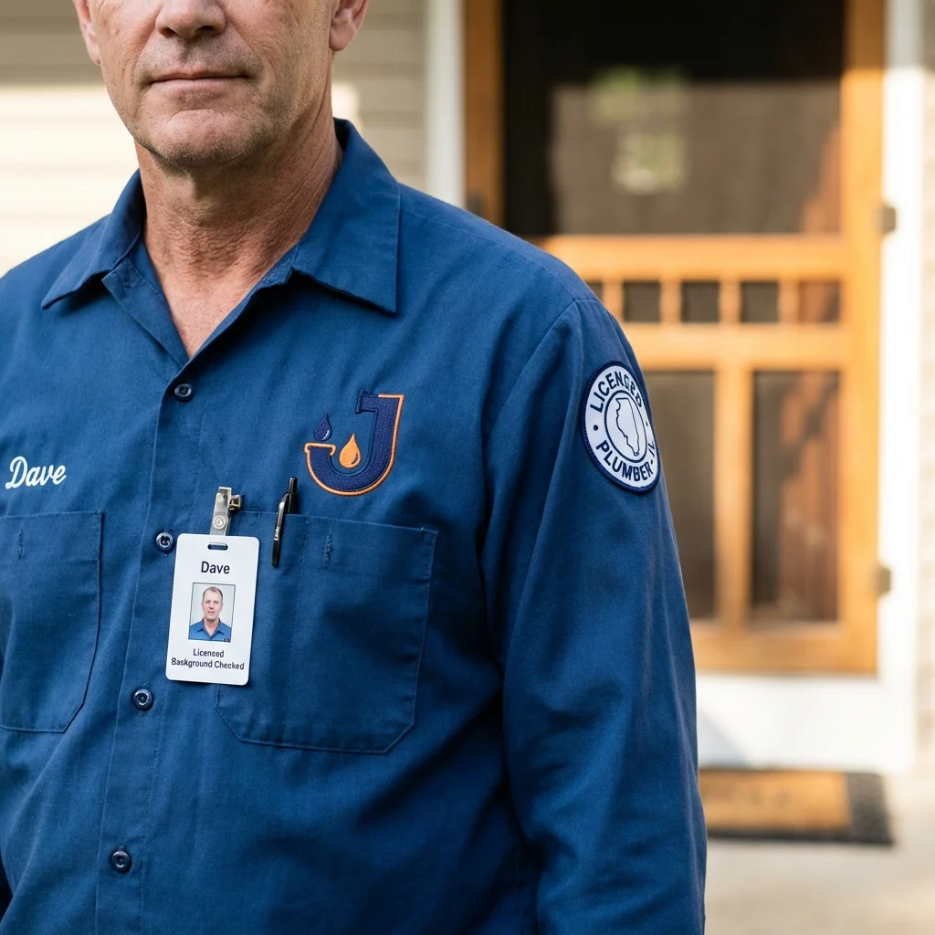 Licensed plumber showing ID badge in Brillion, WI