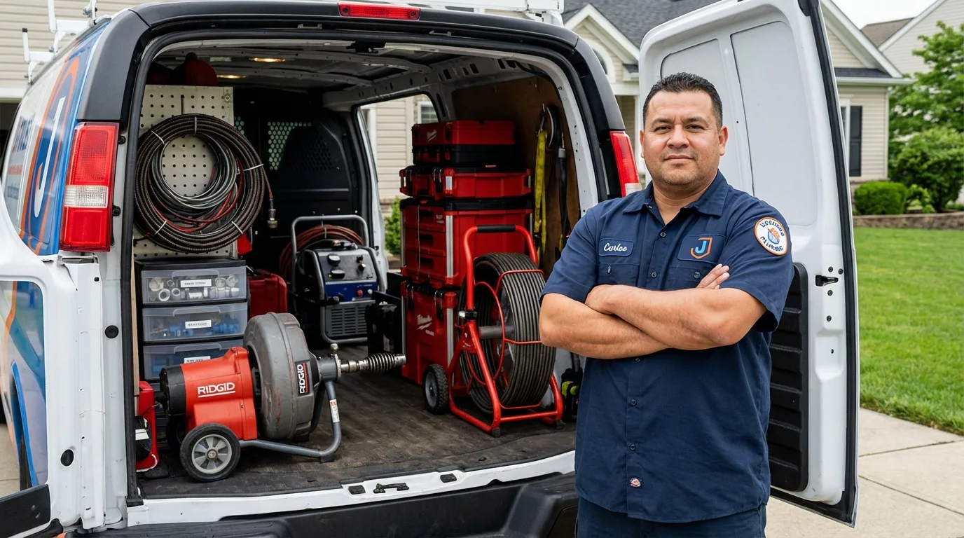 Professional drain cleaning equipment and Johns Plumbing LLC plumber in Brillion