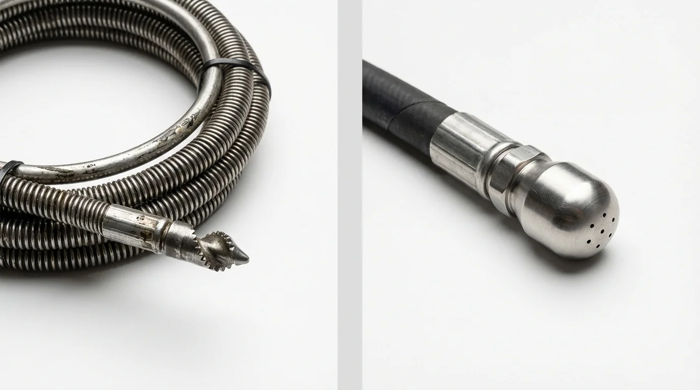 Drain snake cable and hydro jetting nozzle used for drain cleaning in Brillion, WI