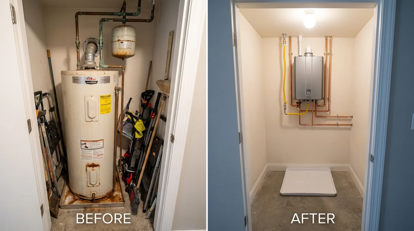 Tank water heater versus wall-mounted tankless unit comparison for Brillion, WI homeowners