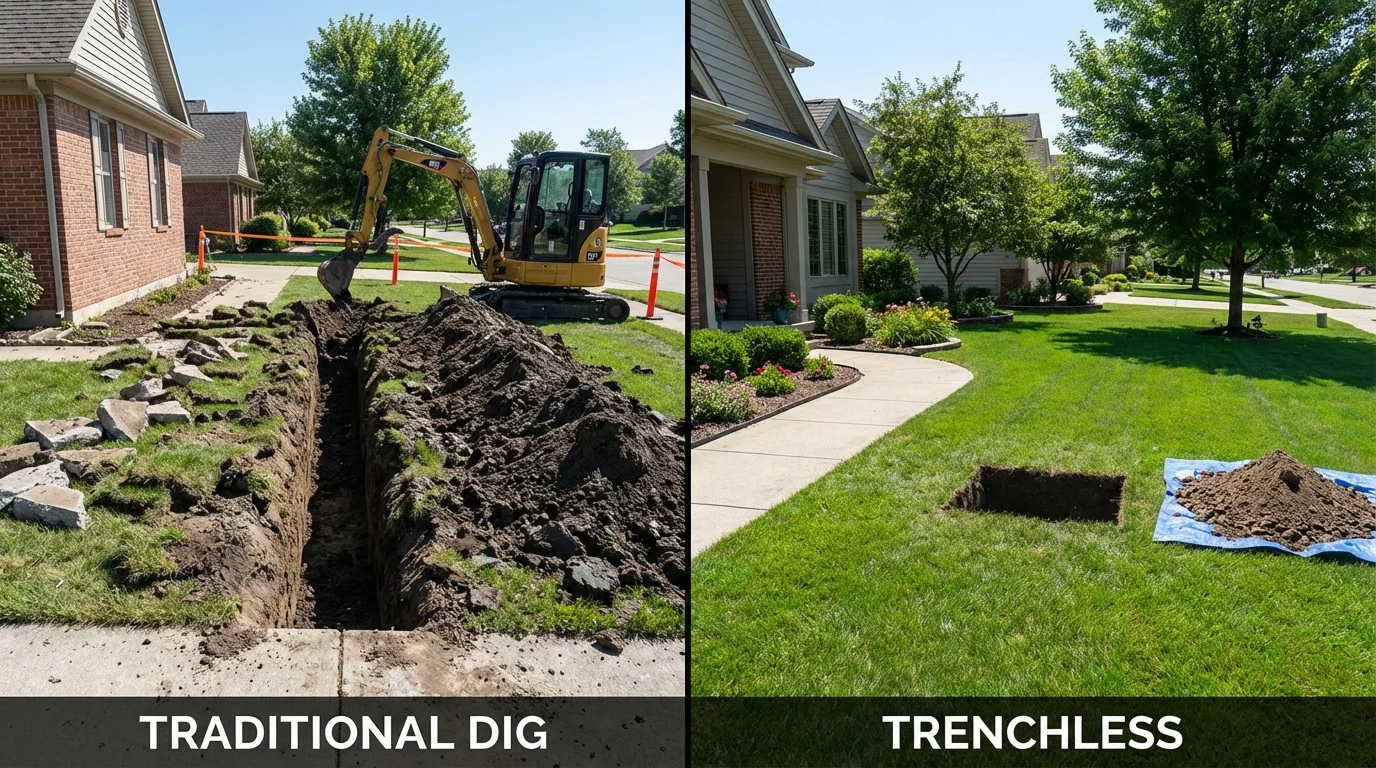 Trenchless sewer repair with minimal yard damage versus traditional excavation in Brillion, WI